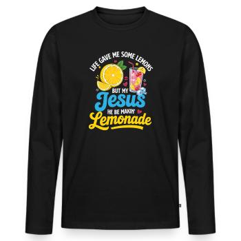 Jesus macht Limonade zum christlichen Humor - Männer Premium Bio Langarmshirt - Schwarz - Vorne - Nico (187cm)