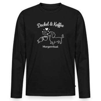 Dackel und Kaffee Morgenritual - Männer Premium Bio Langarmshirt - Schwarz - Vorne - Nico (187cm)