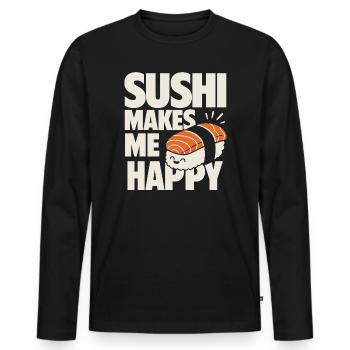 Sushi Makes Me Happy Cute Sushi - Men's Premium Organic Long Sleeve Shirt - black - Front - Nico (187cm)