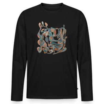 Abstract spirals in teal and terracotta - Men's Premium Organic Long Sleeve Shirt - black - Front - Nico (187cm)