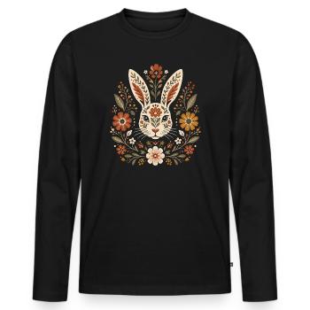 Hasen-Hasen-Liebhaber Ostern Floral Botanical Niedlich - Männer Premium Bio Langarmshirt - Schwarz - Vorne - Nico (187cm)