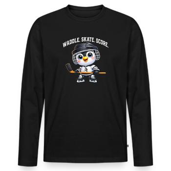 Süßer Pinguin Eishockey Spieler Cartoon USA - Men's Premium Organic Long Sleeve Shirt - black - Front - Nico (187cm)