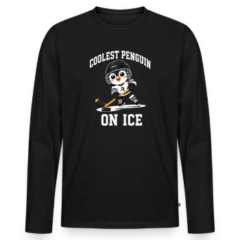 Cooler Pinguin Eishockey Spieler Cartoon - Männer Premium Bio Langarmshirt - Schwarz - Vorne - Nico (187cm)