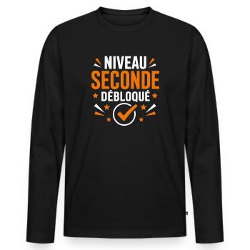 Niveau Seconde Débloqué Badge - T-shirt manches longues Premium bio Homme - noir - Devant - Nico (187cm)