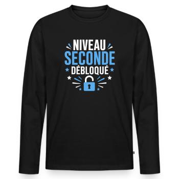 Niveau Seconde Débloqué - T-shirt manches longues Premium bio Homme - noir - Devant - Nico (187cm)