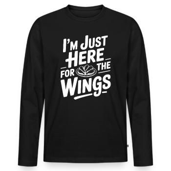 Ich bin nur für die Flügel hier. - Männer Premium Bio Langarmshirt - Schwarz - Vorne - Nico (187cm)