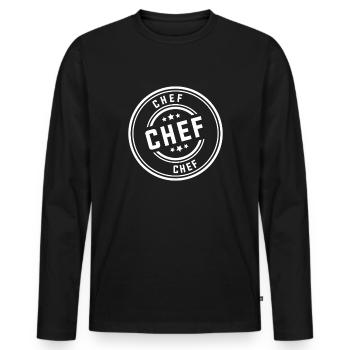 Chef Stempel - Männer Premium Bio Langarmshirt - Schwarz - Vorne - Nico (187cm)