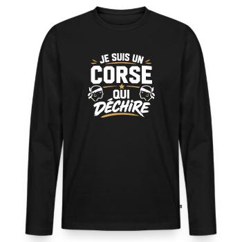 Je suis un Corse qui déchire - T-shirt manches longues Premium bio Homme - noir - Devant - Nico (187cm)