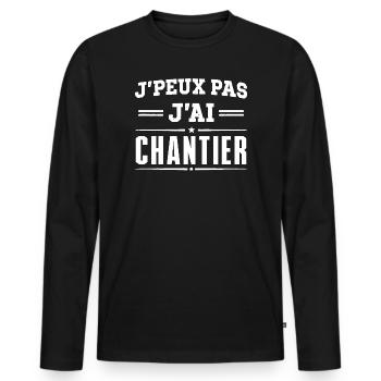 T-shirt Humour Chantier BTP - T-shirt manches longues Premium bio Homme - noir - Devant - Nico (187cm)