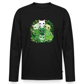 Bande du Chat Trèfle - T-shirt manches longues Premium bio Homme - noir - Devant - Nico (187cm)