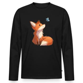 Fuchs mit Schmetterling - Männer Premium Bio Langarmshirt - Schwarz - Vorne - Nico (187cm)