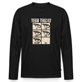 Tegu Tricks Reptilentricks Karten - Männer Premium Bio Langarmshirt - Schwarz - Vorne - Nico (187cm)