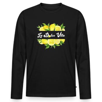 Dolce Vita Zitronen Logo - Männer Premium Bio Langarmshirt - Schwarz - Vorne - Nico (187cm)