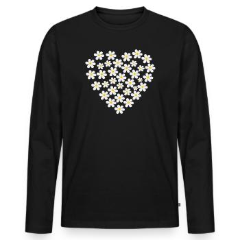 Daisy Heart | Floral Flower Heart - Men's Premium Organic Long Sleeve Shirt - black - Front - Nico (187cm)