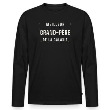 Meilleur Grand-Père de la Galaxie - T-shirt manches longues Premium bio Homme - noir - Devant - Nico (187cm)