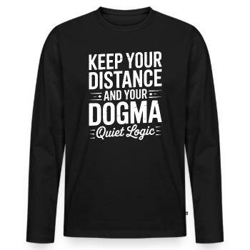 Halte Abstand und dein Dogma - Männer Premium Bio Langarmshirt - Schwarz - Vorne - Nico (187cm)