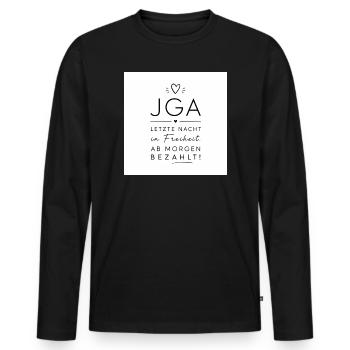 JGA Letzte Nacht in Freiheit - Männer Premium Bio Langarmshirt - Schwarz - Vorne - Nico (187cm)