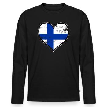 Drapeau du cœur finlandais utilisé - T-shirt manches longues Premium bio Homme - noir - Devant - Nico (187cm)