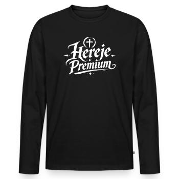 Heretic Premium – Du bist ein Geschichtenerzähler - Männer Premium Bio Langarmshirt - Schwarz - Vorne - Nico (187cm)