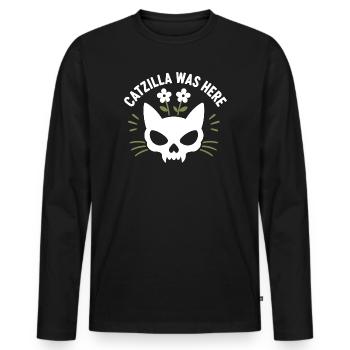 CatZilla-Schädel mit Blumen - Männer Premium Bio Langarmshirt - Schwarz - Vorne - Nico (187cm)