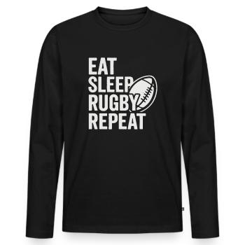 Eat Sleep Rugby Repeat - Men's Premium Organic Long Sleeve Shirt - black - Front - Nico (187cm)