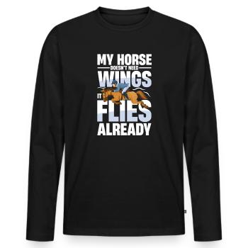 Mon cheval n’a pas besoin d’ailes, il vole déjà - T-shirt manches longues Premium bio Homme - noir - Devant - Nico (187cm)