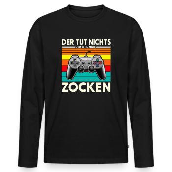 Der tut nichts, der will nur ZOCKEN - Männer Premium Bio Langarmshirt - Schwarz - Vorne - Nico (187cm)