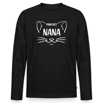Purrfekt Nana Cat - Men's Premium Organic Long Sleeve Shirt - black - Front - Nico (187cm)