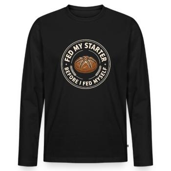 Ich habe meinen Starter gefüttert, bevor ich mir selbst lustigen Sauerteig gegeben habe - Männer Premium Bio Langarmshirt - Schwarz - Vorne - Nico (187cm)