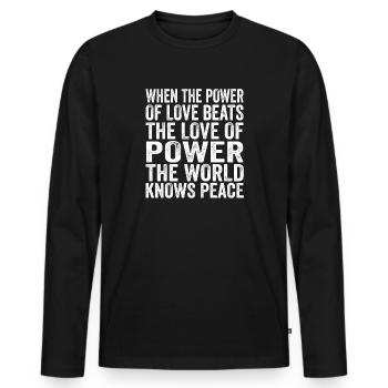 The Power Of Love Brings Peace - Männer Premium Bio Langarmshirt - Schwarz - Vorne - Nico (187cm)
