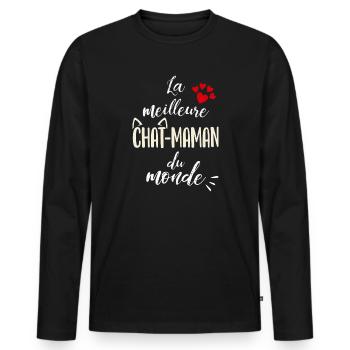 Meilleure Chat Maman du Monde Cadeau - T-shirt manches longues Premium bio Homme - noir - Devant - Nico (187cm)