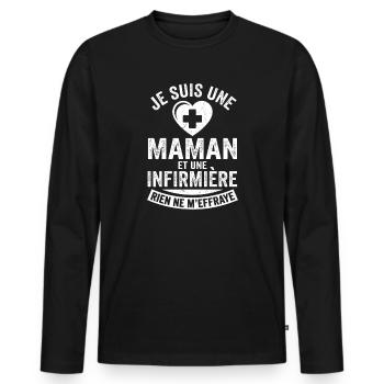 Maman Infirmière Rien Ne M'effraye Cadeau - T-shirt manches longues Premium bio Homme - noir - Devant - Nico (187cm)