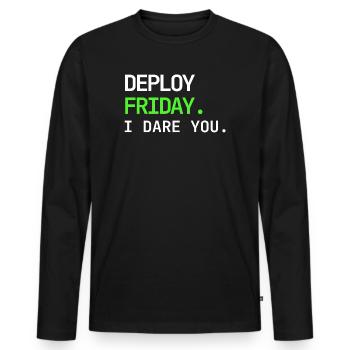 Déployer vendredi – Je vous mets au défi DevOps Design - T-shirt manches longues Premium bio Homme - noir - Devant - Nico (187cm)