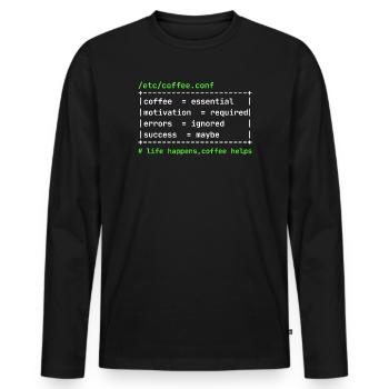 Coffee Config – Développeur Kaffee Design - T-shirt manches longues Premium bio Homme - noir - Devant - Nico (187cm)