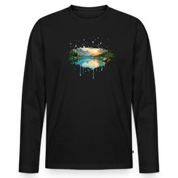 Panorama de lac de montagne dans un style aquarelle - T-shirt manches longues Premium bio Homme - noir - Devant - Nico (187cm)