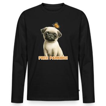 Lustiger Mops Free Parking - Männer Premium Bio Langarmshirt - Schwarz - Vorne - Nico (187cm)