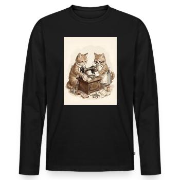 Tailleurs à moustaches chez Vintage Sewing - T-shirt manches longues Premium bio Homme - noir - Devant - Nico (187cm)