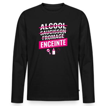 Humour Grossesse Fille Sans Alcool Fromage - T-shirt manches longues Premium bio Homme - noir - Devant - Nico (187cm)