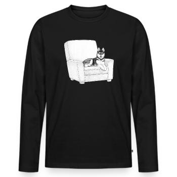 Husky dans un fauteuil - T-shirt manches longues Premium bio Homme - noir - Devant - Nico (187cm)