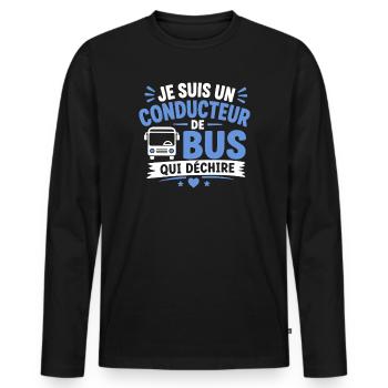 Conducteur de bus qui déchire - T-shirt manches longues Premium bio Homme - noir - Devant - Nico (187cm)