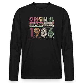 Cadeau d’anniversaire rétro vintage 1986 - T-shirt manches longues Premium bio Homme - noir - Devant - Nico (187cm)