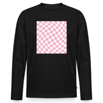Mosaïque à damier rose déformé - T-shirt manches longues Premium bio Homme - noir - Devant - Nico (187cm)