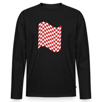 Kariertes Muster in Rot und sanftem Weiß, in einer Flagge - Männer Premium Bio Langarmshirt - Schwarz - Vorne - Nico (187cm)