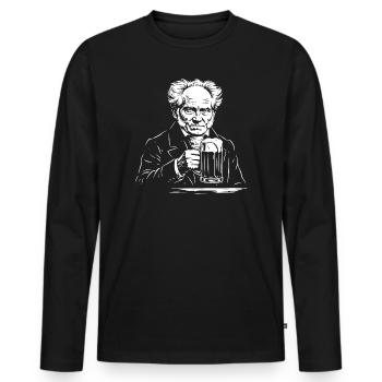 T-shirt Schopenhauer qui boit de la bière - T-shirt manches longues Premium bio Homme - noir - Devant - Nico (187cm)