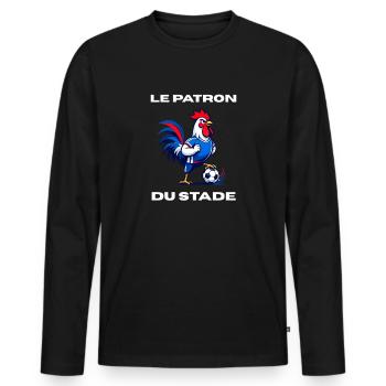 Coq du Stade Mascotte - Patron du Stade - humour - T-shirt manches longues Premium bio Homme - noir - Devant - Nico (187cm)