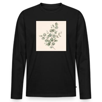 Less Rush, More Life | Vintage Eucalyptus Design - Men's Premium Organic Long Sleeve Shirt - black - Front - Nico (187cm)