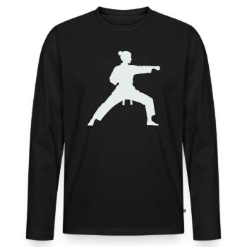 Kampfkunst Silhouette Karate Frau - Männer Premium Bio Langarmshirt - Schwarz - Vorne - Nico (187cm)