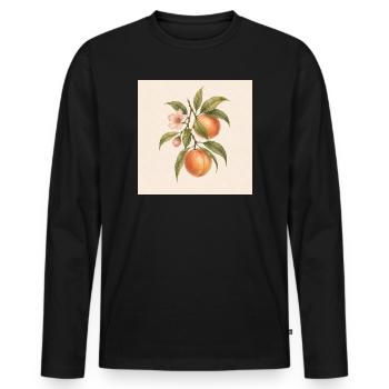 Doux comme une pêche | Design botanique vintage de pêche - T-shirt manches longues Premium bio Homme - noir - Devant - Nico (187cm)