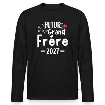 Futur Grand Frère 2027 Annonce Bébé - T-shirt manches longues Premium bio Homme - noir - Devant - Nico (187cm)