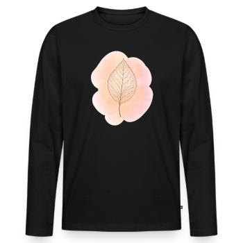 Ligne de feuilles sur aquarelle pêche - T-shirt manches longues Premium bio Homme - noir - Devant - Nico (187cm)